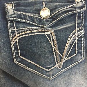 Bongo jeans, rhinestone pockets, size 7, stone-washed look